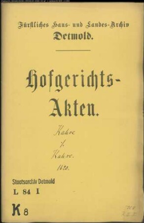 Kahre, Henrich, Sohn gegen Friedrich Kahre, Vater - Abrechung über Forderung und Gegenforderung