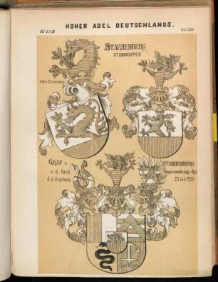 Taf. 339. Starhemberg Stammwappen nach Grünenberg - Graf v. Starhemberg n. d. Kaisl. Wappenvermehrungs-Dipl. d. d. Augsburg 23 Juli 1559.
