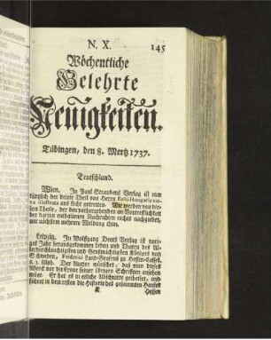 N. X. Tübingen, den 8. Mertz 1737
