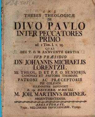 Theses theol. de D. Paulo inter peccatores primo