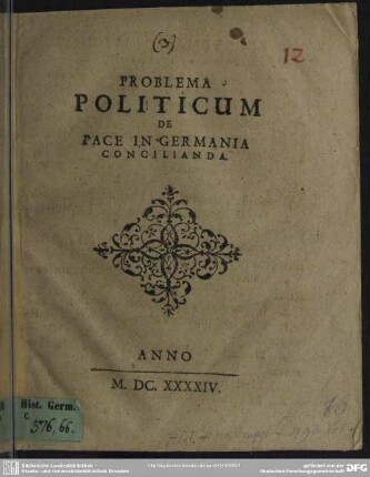 Problema politicum de pace in Germania concilianda