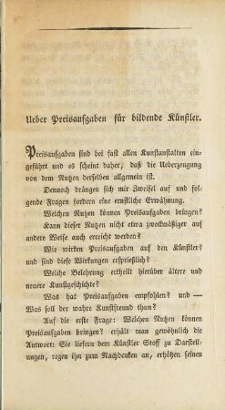 Text: Ueber Preisaufgaben für bildende Künstler