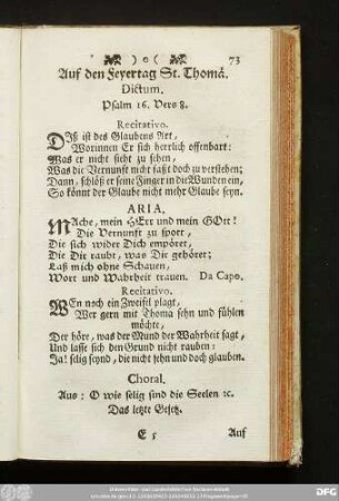 Auf den Feyertag St. Thomä. Dictum. Psalm 16. Vers 8.