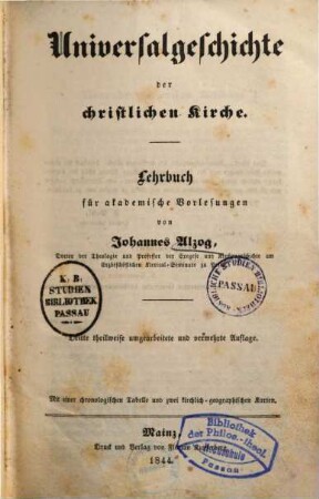 Universalgeschichte der christlichen Kirche : Lehrbuch für akademische Vorlesungen
