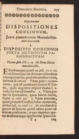 Sequuntur Dispositiones Concionum, Juxta praecedentem Manuductionem adornatae.