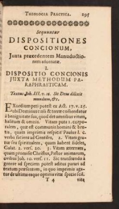 Sequuntur Dispositiones Concionum, Juxta praecedentem Manuductionem adornatae.