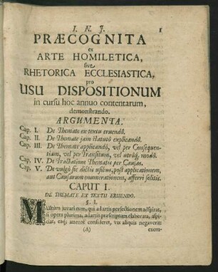 Praecognita ex Arte Homiletica, sive Rhetorica Ecclesiastica, pro Usu Dispositionum in cursu hoc annuo contentarum, demonstrando.