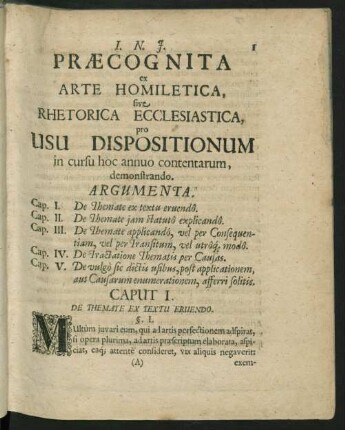 Praecognita ex Arte Homiletica, sive Rhetorica Ecclesiastica, pro Usu Dispositionum in cursu hoc annuo contentarum, demonstrando.