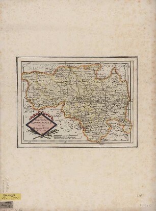 Karte der Oberlausitz, 1:375 000, Kupferstich., 1791 : Die Markgrafschaft Oberlausitz in ihre Kreise eingetheilt. - [Ca. 1:375 000]. - [Wien] , [1791]. - 1 Kt. : kolor. Kupferst. ; 27 x 20 cm