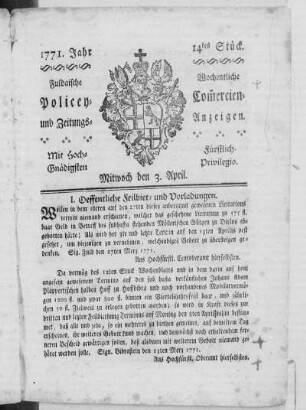 14tes Stück, Ausgabe vom 3. April 1771