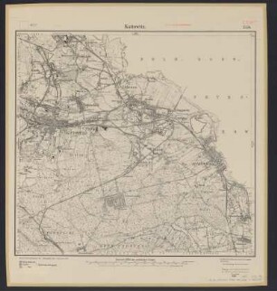 Messtischblatt [5780] = 3354 : Kattowitz, heute Katowice, Polen, 1916 : Messtischblatt [5780] = 3354 : Kattowitz. - Aufn. 1881, hrsg. 1883, Auflagedruck 1916. - [Berlin] : Reichsamt für Landesaufnahme, 1916. - 1 Kt. : einfarbig. - Ohne Gitternetz. - Ohne Planzeiger. - Ohne Zeichenerklärung.