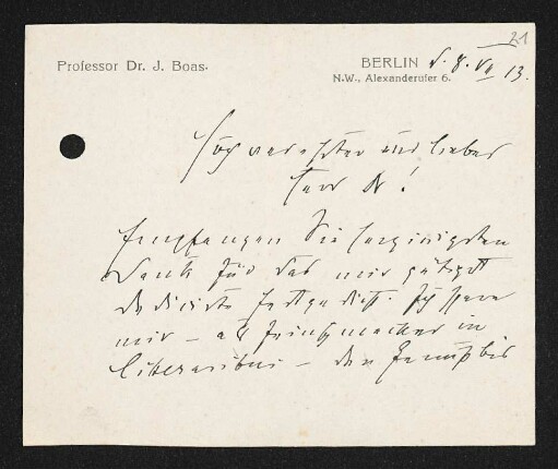 Brief von Ismar Boas an Gerhart Hauptmann