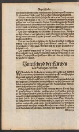 Unterscheyd der Kirchen von Weltlicher Oberkeyt.