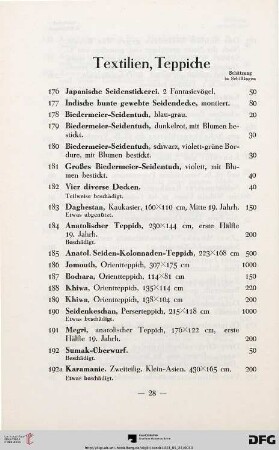 Textilien, Teppiche (Nr. 176-192a)