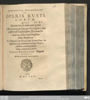 Disputatio Inauguralis De Operis Rusticorum