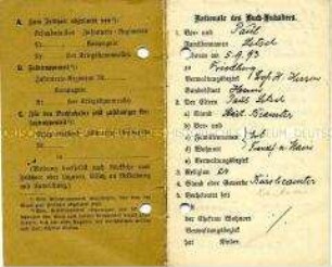 Soldbuch des Armee-Soldaten Paul Letsch