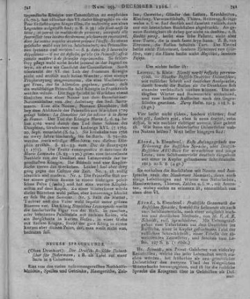 Ssamüj nowüj rossysky perewootschik = Neuester Russisch-Deutscher Dolmetscher. Mit russischer Schrift und deutscher Aussprache, damit sowohl die Russen als die Deutschen sich einander verständig machen können. Die nötigstens Wörter und Redensarten enthaltend und zum leichten Auffinden nach den Gegenständen geordnet. H. 1-2. Leipzig: Klein 1813