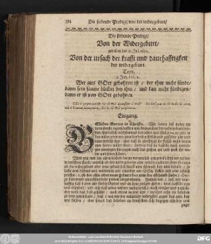 Die siebende Predigt/ Von der Widergeburt/ gehalten den 15. Jul. 1684. Von der ursach der krafft und daurhafftigkeit der widergeburt.