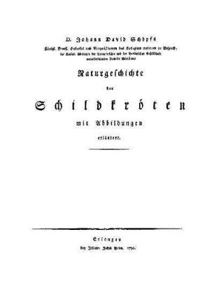 Johann David Schöpfs Naturgeschichte der Schildkröten : mit Abbildungen erläutert