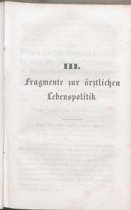 III. Fragmente zur ärztlichen Lebenspolitik.