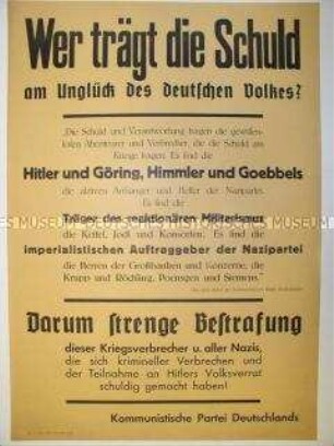 Maueranschlag der KPD mit der Forderung nach Bestrafung von Kriegsverbrechern