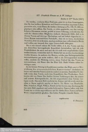 Friedrich Christoph Förster an August Wilhelm von Schlegel, Berlin, 25.12.1827