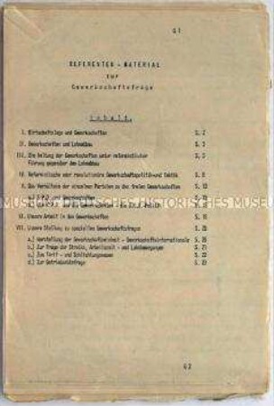 Referentenmaterial der SAP zur Gewerkschaftspolitik der linken Parteien in der Wirtschaftskrise