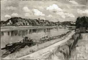 "Elblandschaft bei Seußlitz" : Gemälde "Elblandschaft bei Seußlitz" (bezeichnet und datiert rechts unten: "Karl Kröner 1960"; Öl auf Leinwand; 0,70 x 1,05 m; Staatliche Kunstsammlungen Dresden (SKD))