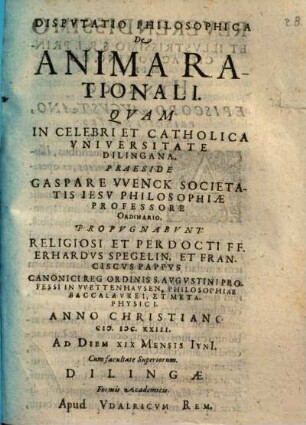 Disp. philos. de anima rationali