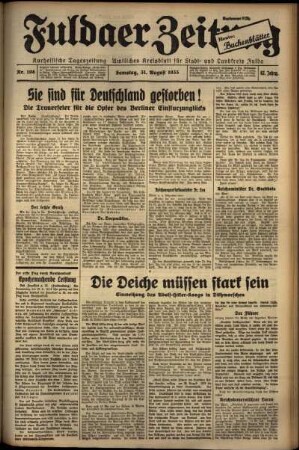Ausgabe vom Samstag, den 31. August 1935.