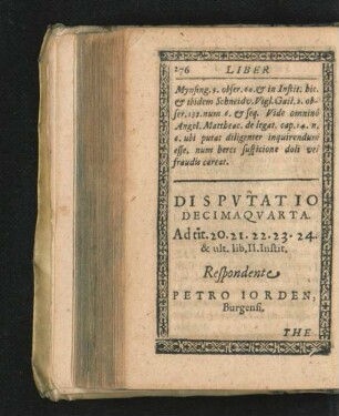 Disputatio Decimaquarta. Respondente Petro Iorden.