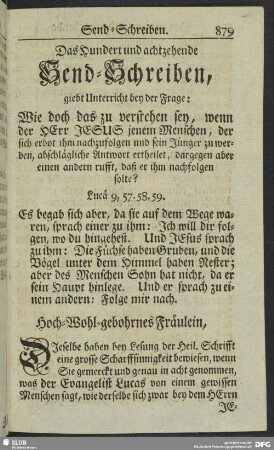 Das Hundert und achtzehende Send-Schreiben