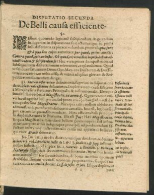 Disputatio Secunda. De Belli causa efficiente.