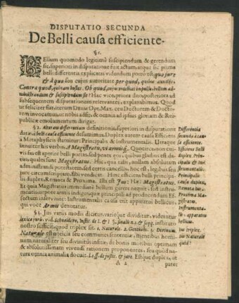 Disputatio Secunda. De Belli causa efficiente.
