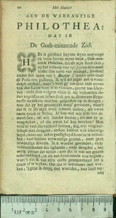 Aen De Waeragtige Philothea: Dat Is De Godt-minnende Ziel.