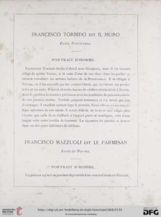 Francesco Torbido dit Il Moro / Francesco Mazzuoli dit Le Parmesan