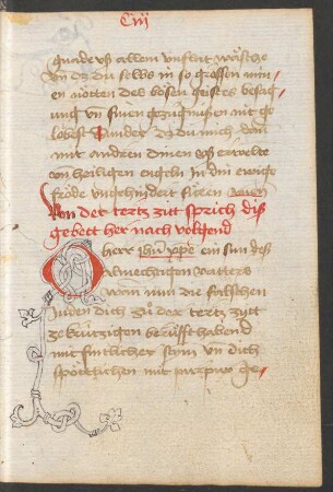 Initiale O (mit ergänzten Rankenausläufern, Federzeichnung)