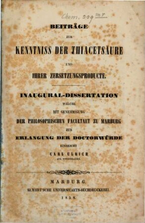 Beiträge zur Kenntniss der Thiacetsäure und ihrer Zersetzungsproducte : (Diss.)