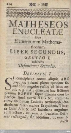 SECTIO I. exhibens Definitiones Secundas.