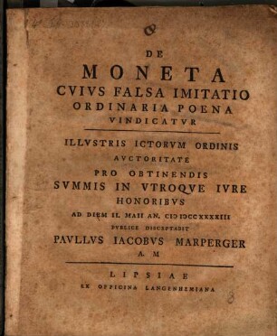 De moneta, cvivs falsa imitatio ordinaria poena vindicatvr