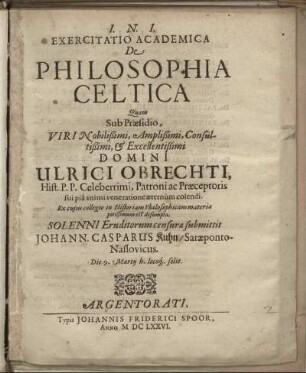 Exercitatio Academica De Philosophia Celtica