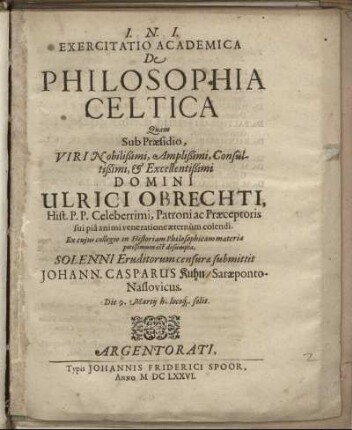 Exercitatio Academica De Philosophia Celtica