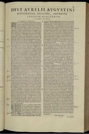 Divi Avrelii Avgvstini Hipponensis Episcopi, Adversvs Favstvm Manichævm, Liber primvs