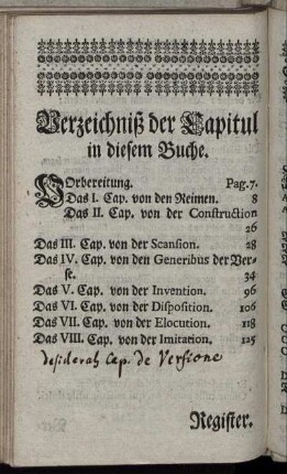 Verzeichniß der Capitul in diesem Buche.