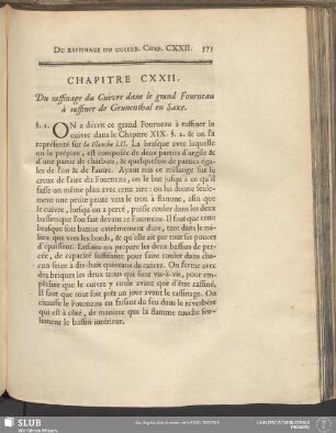 Chapitre CXXII. Du raffinage du Cuivre dans le grand Fourneau à raffiner de Grunenthal en Saxe