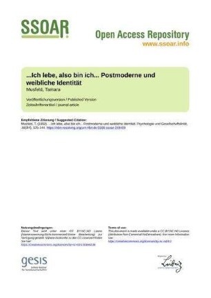 ...Ich lebe, also bin ich... Postmoderne und weibliche Identität