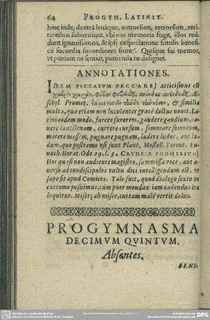 Progymnasma Decimum Quintum. Absentes