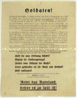 Aufruf an die Kriegsheimkehrer zum Kampf gegen den Spartakusbund und zum Schutz der Reichsregierung