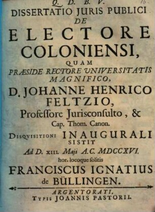Dissertatio Juris Publici De Electore Coloniensi