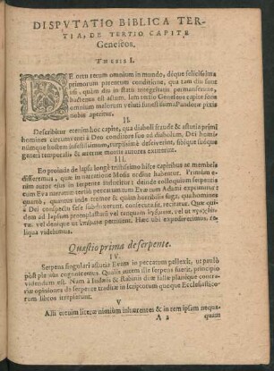Disputatio Biblica Tertia, De Tertio Capite Geneseos.
